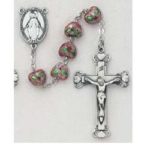 GENUINE PINK CLOISONNE HEART ROSARY