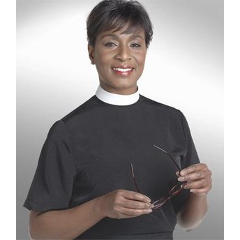 Women's Neckband Short Sleeve Shell Clergy Blouse; Black - Prospect ...