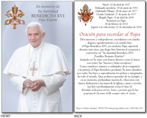 Pope Benedict XVI, Pope Emeritus Memorial Card in Spanish