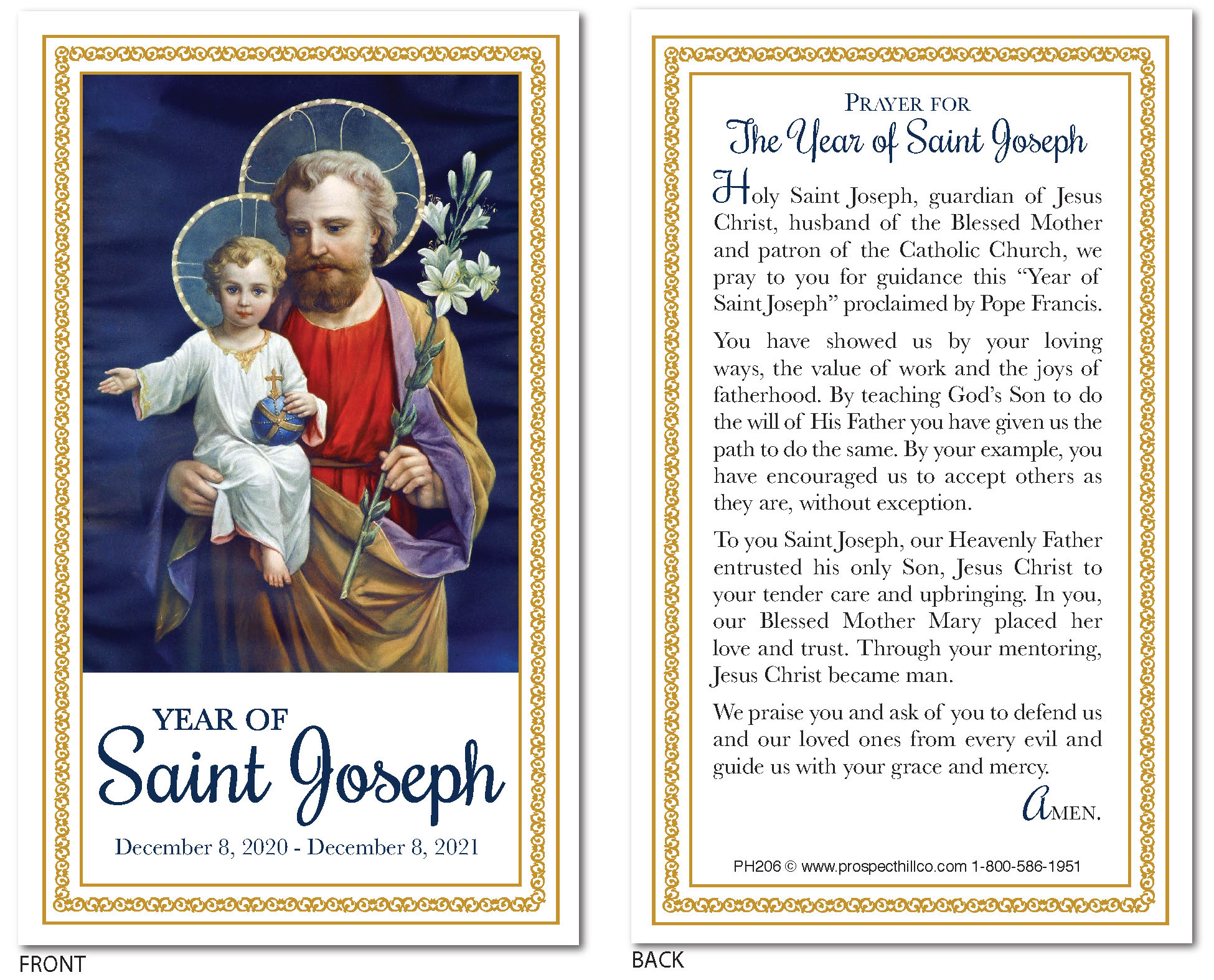 The Year of Saint Joseph 3″ x 5″ Commemorative Prayer Card (100 Count