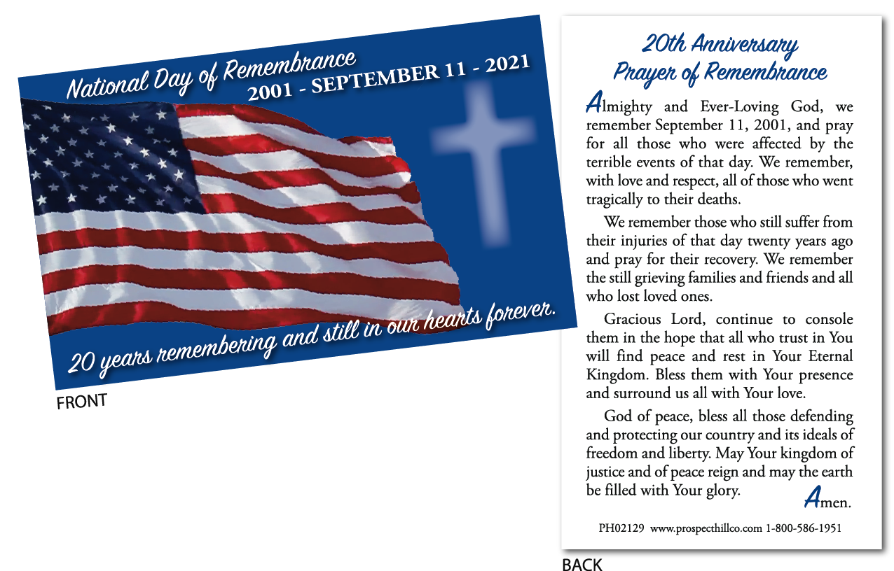 Prayer Card Commemorating the 20th Anniversary of 9/11 - Prospect Hill Co.