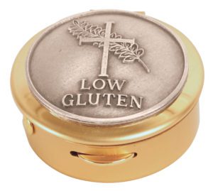 Religious Goods Brockton MA Prospect Hill Brass with pewter ‘Low Gluten' medallion Pyx