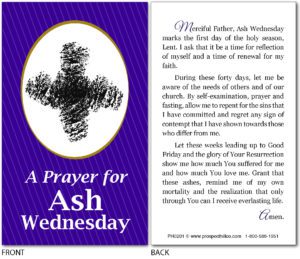 Prospect Hill Co Religious Goods Brockton MA - Easter Lent Ash Wednesday Prayer Card 2022 4w